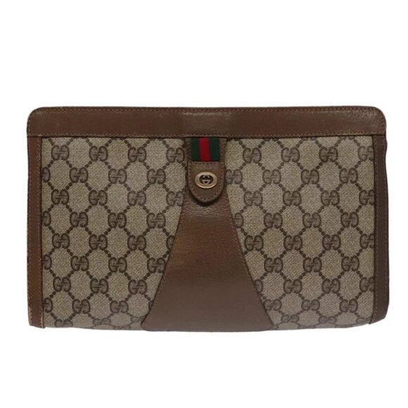GUCCI GG Supreme Web Sherry Line Clutch Bag PVC Beige Red 89 01 033 Auth - Picture 3 of 13
